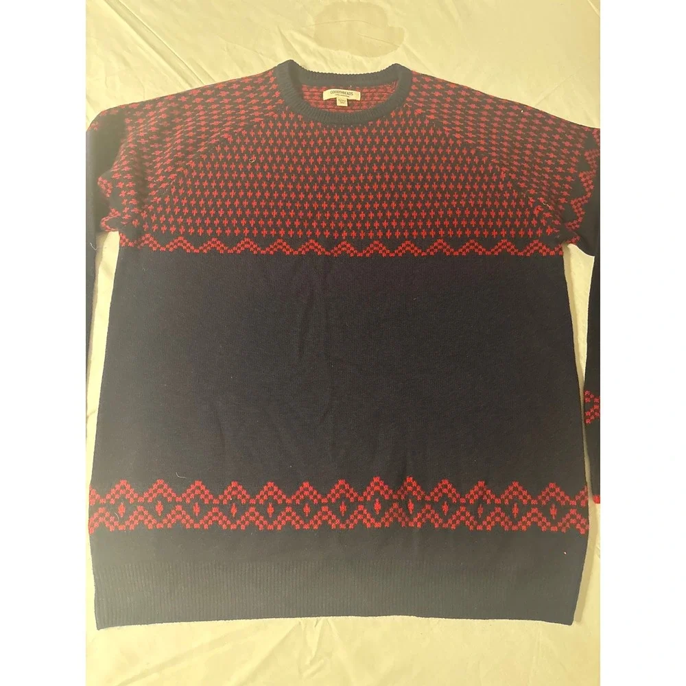 Goodthreads Sweater Mens XL Tall Navy Red 100% Lambswool Fair Isle